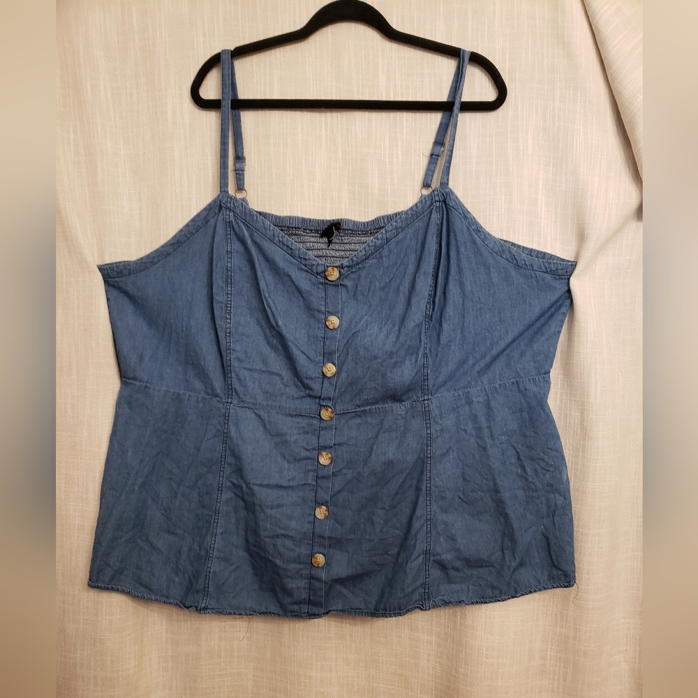 Torrid Denim 5X button front strap tank top